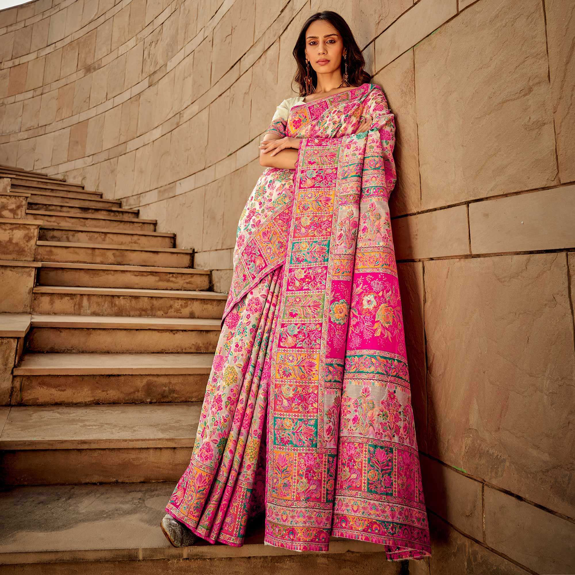 White Floral Woven Pure Cotton Saree