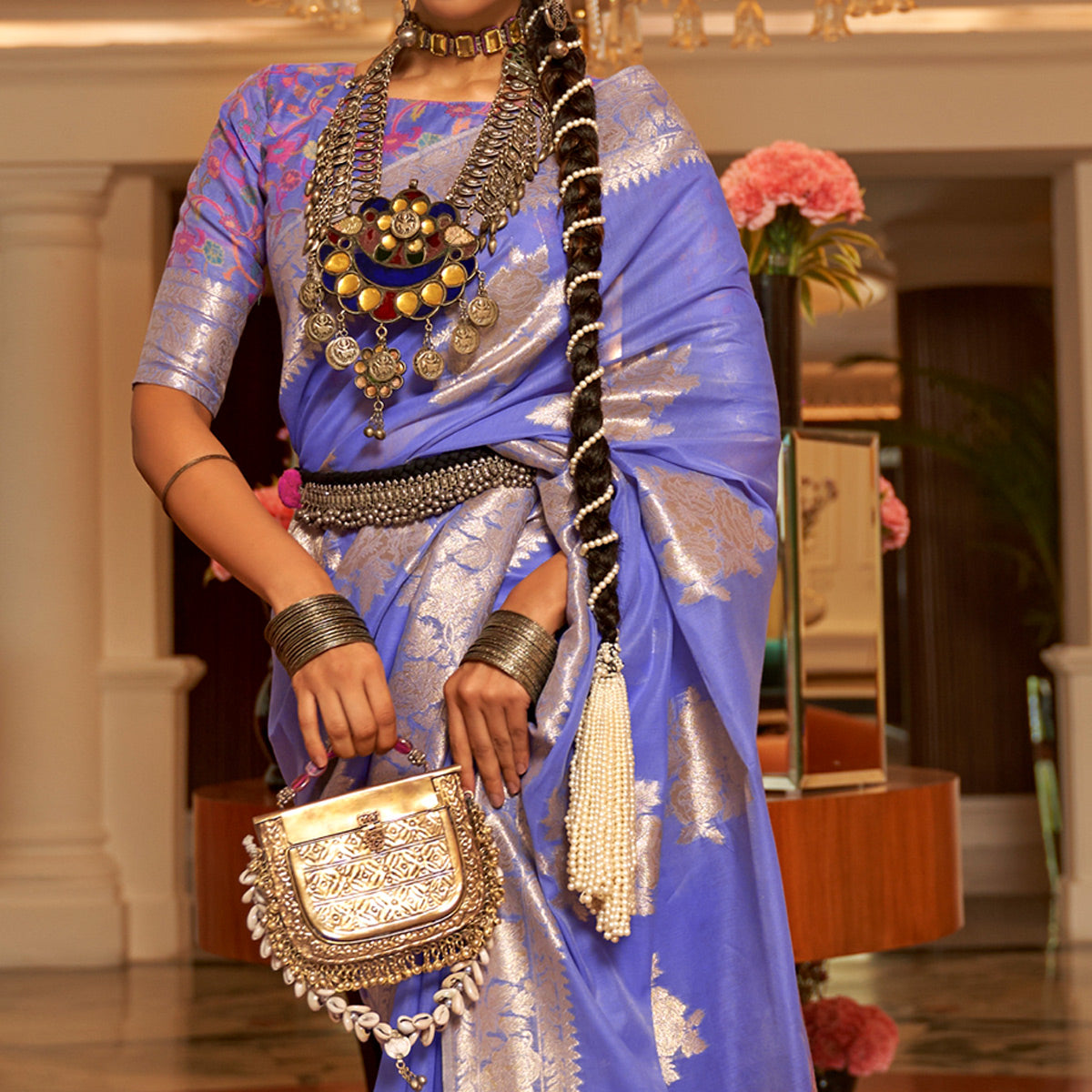 Purple Floral Woven Modal Saree