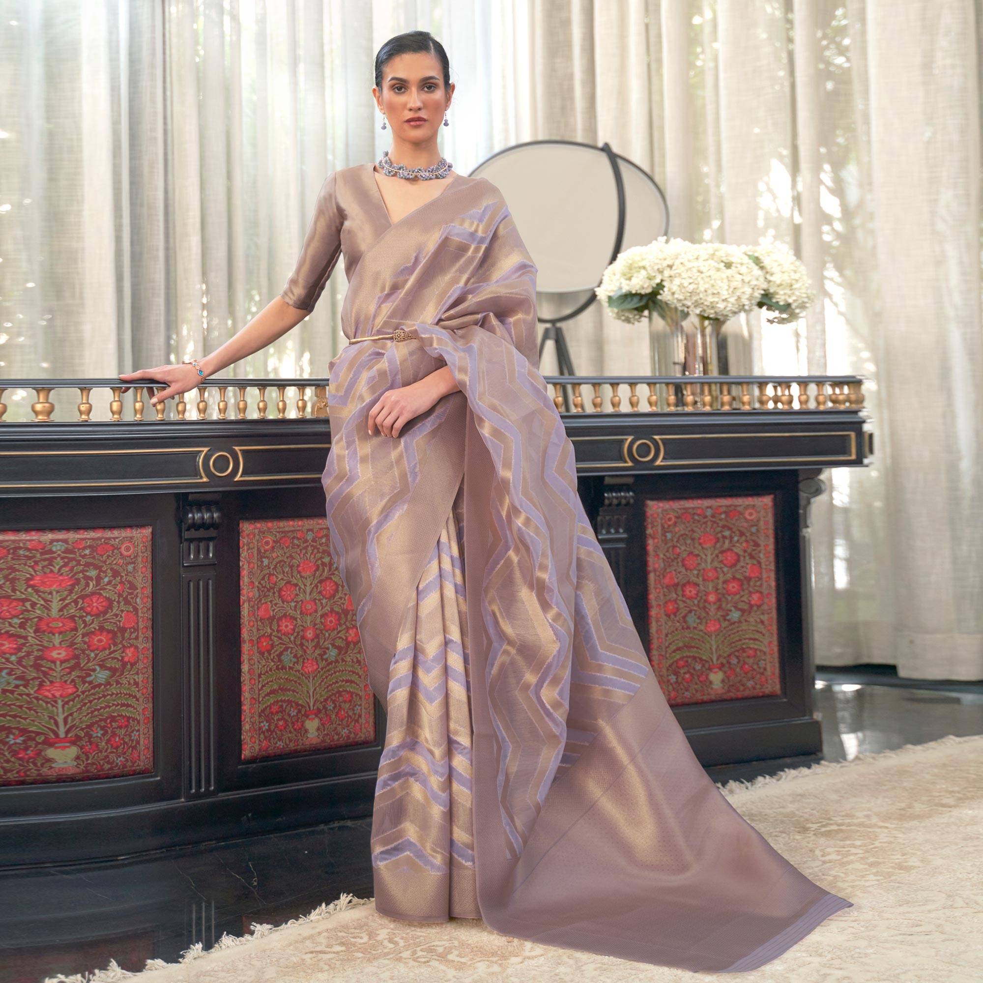 Purple Woven Organza Saree