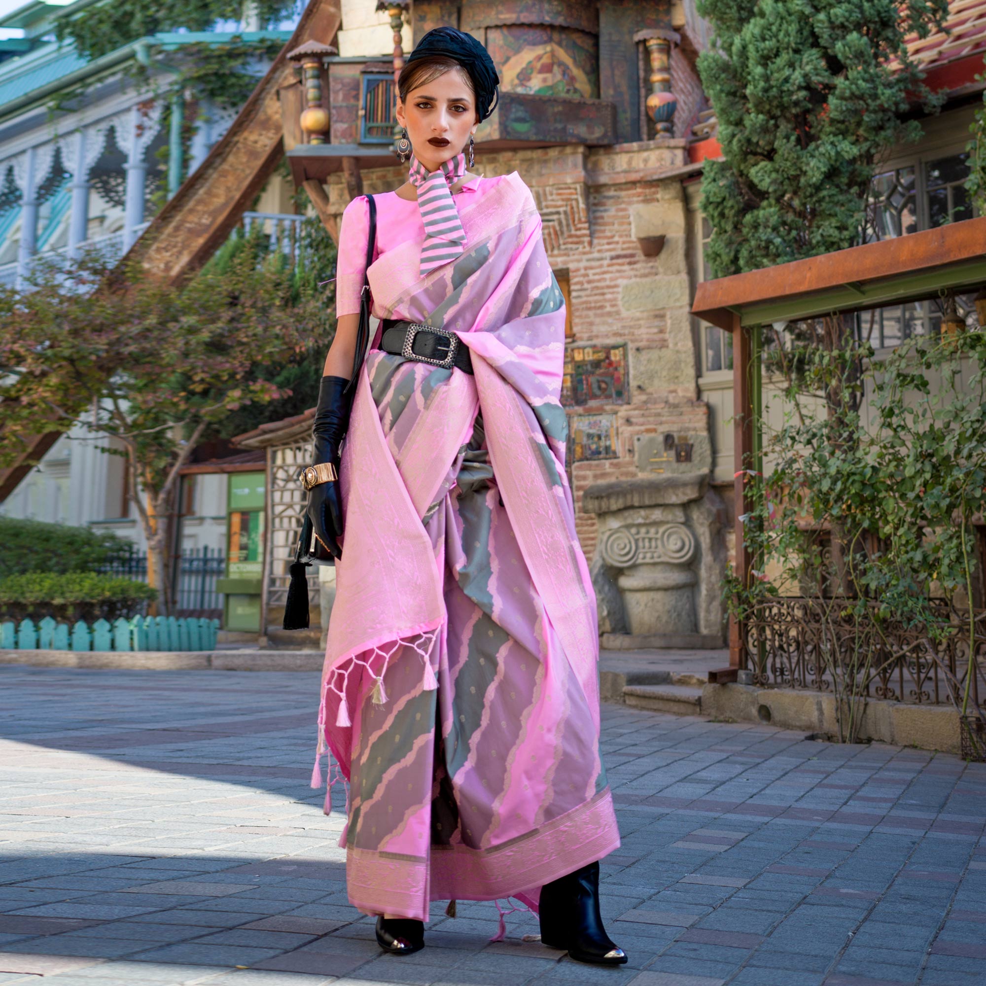 Pink Zari Work Woven Mulberry Saree