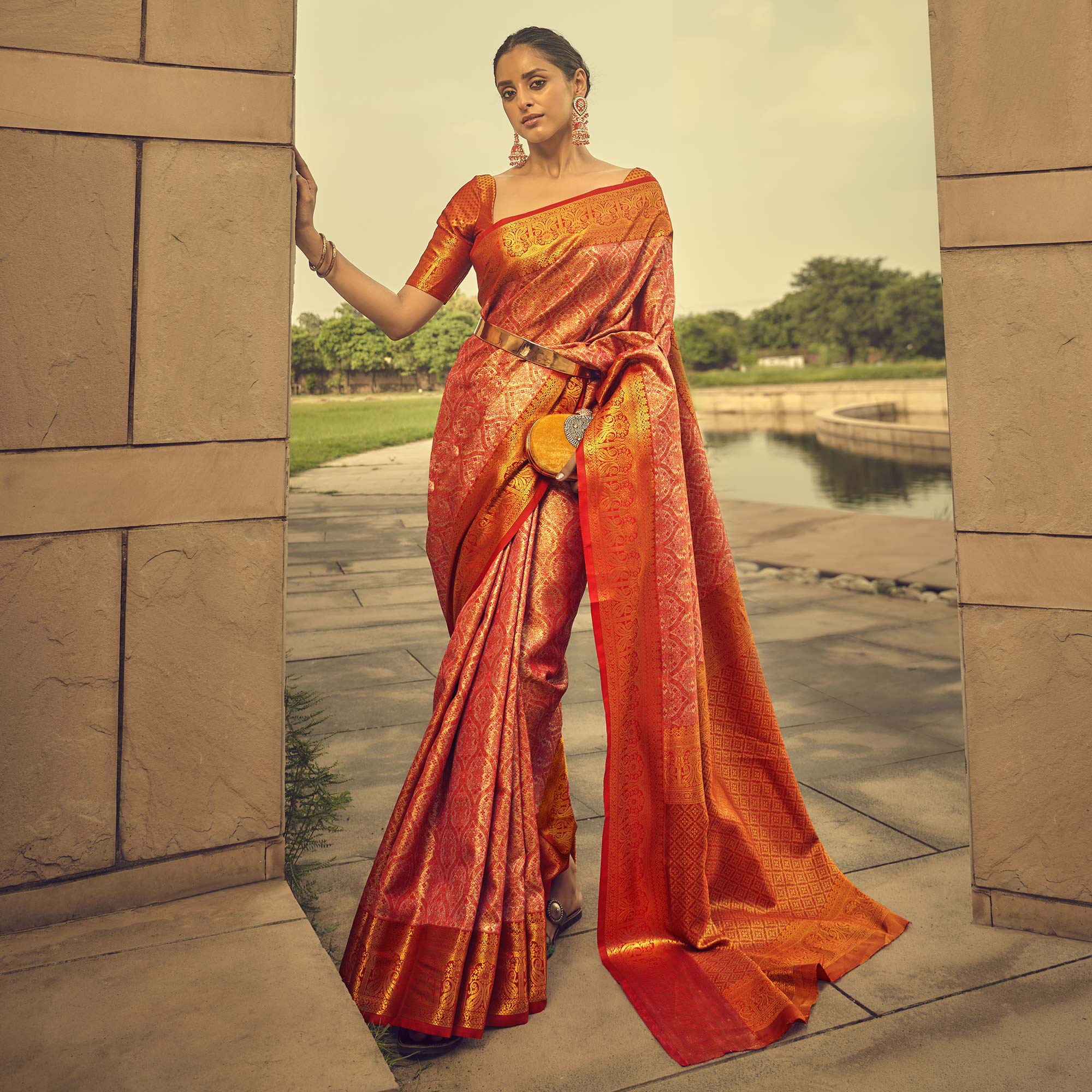 Rani Pink Woven Art Silk Saree