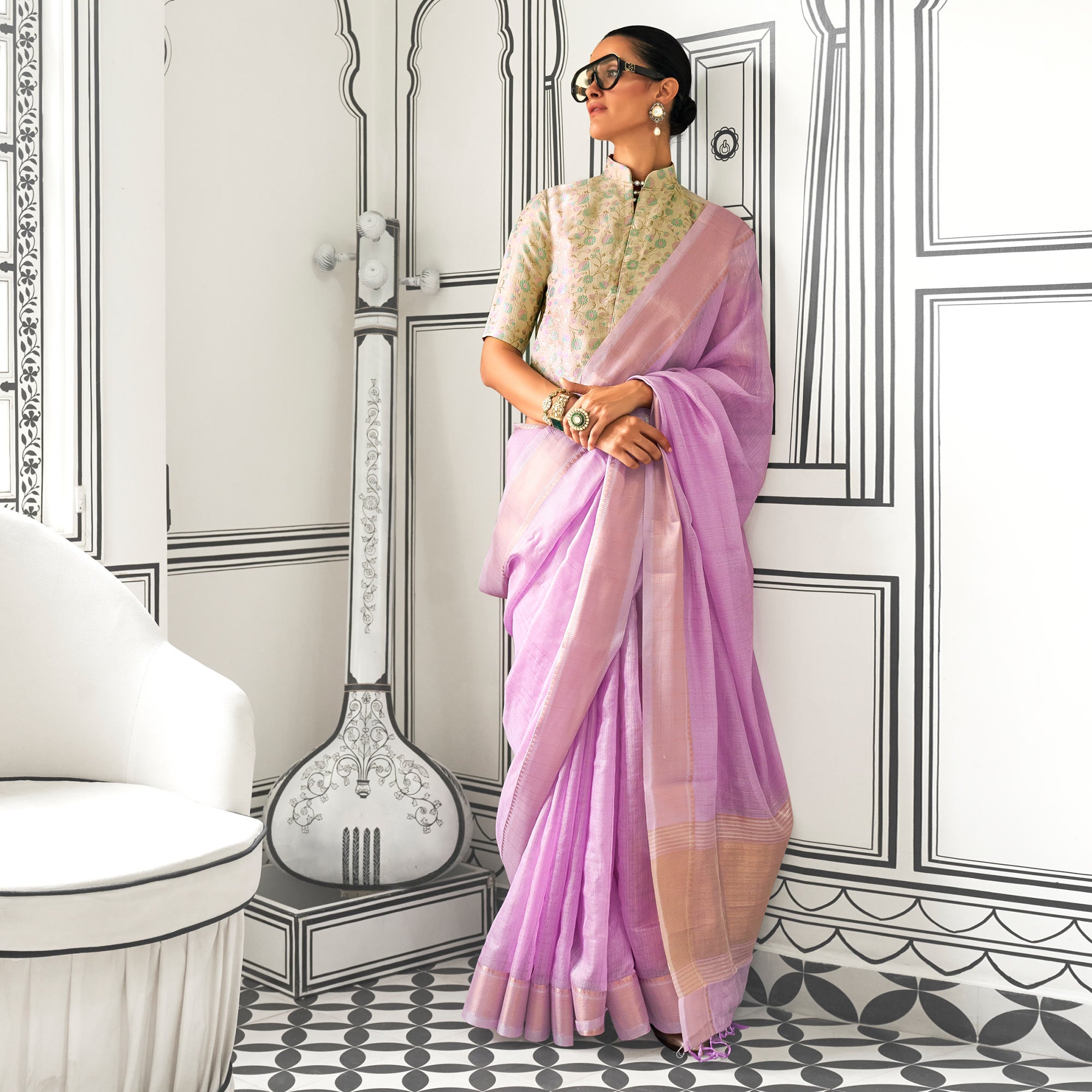 Purple Woven Zari Chiffon Saree