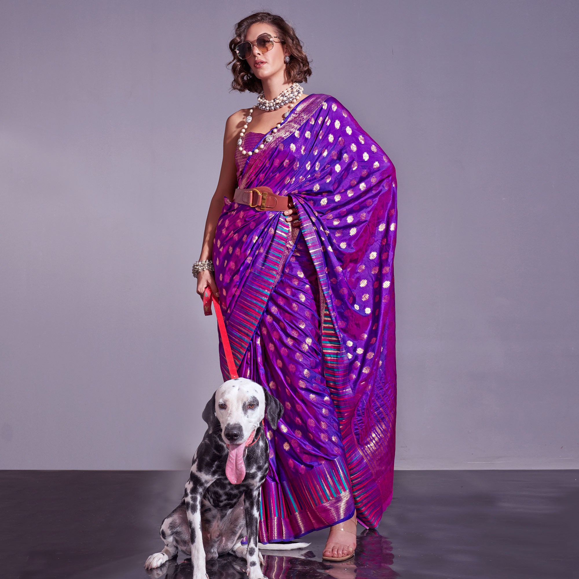 Purple Butti Design Woven Art Silk Saree