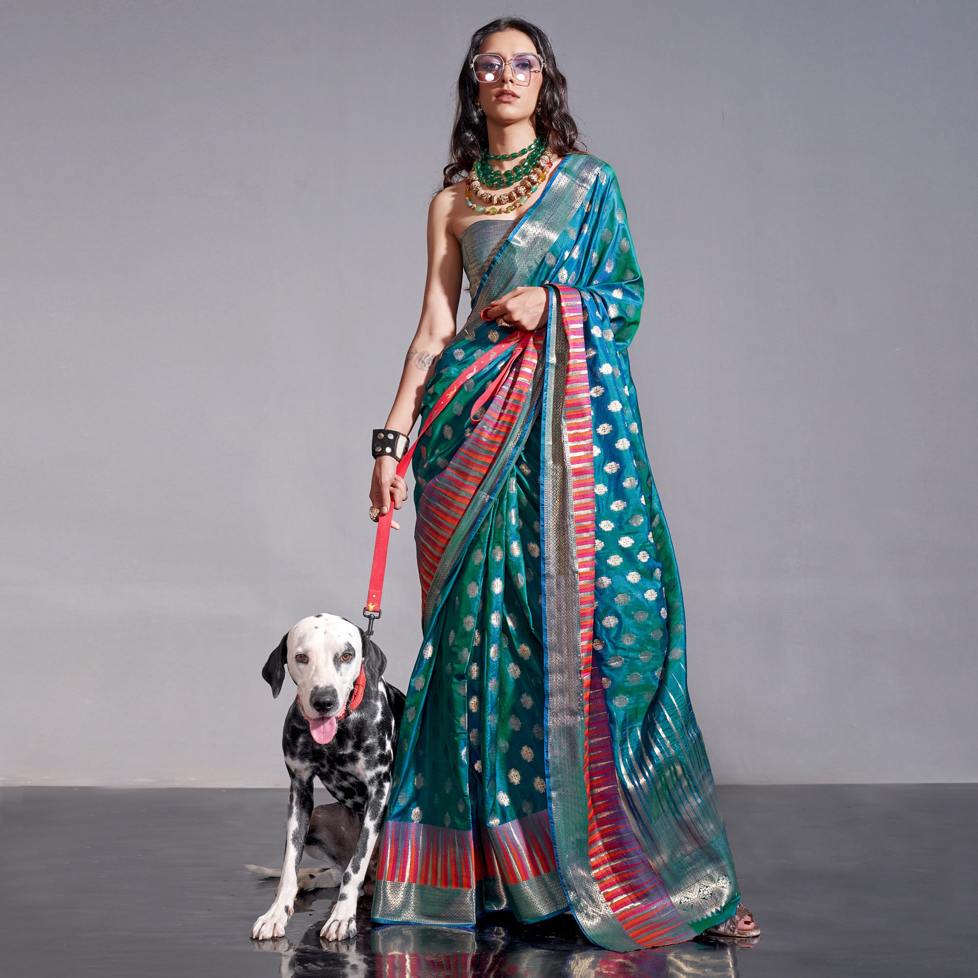 Rama Blue Butti Design Woven Art Silk Saree