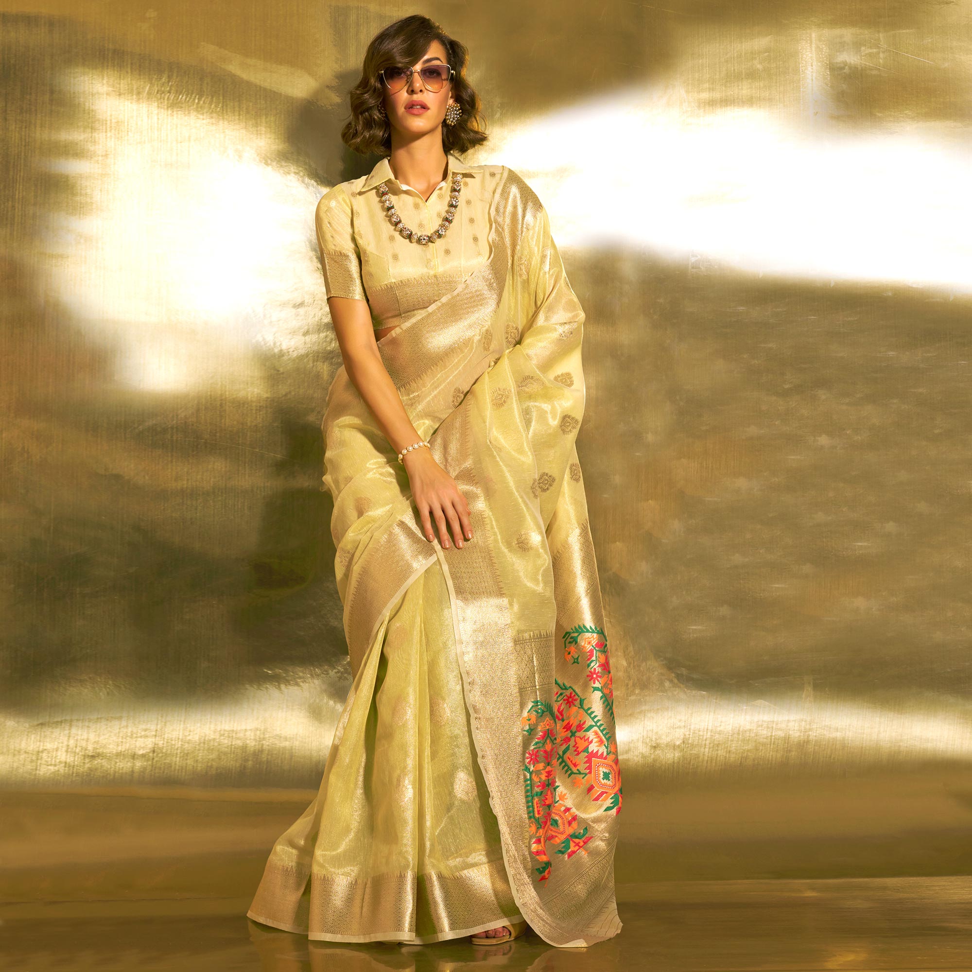Yellow Woven Tissue Paithani Saree