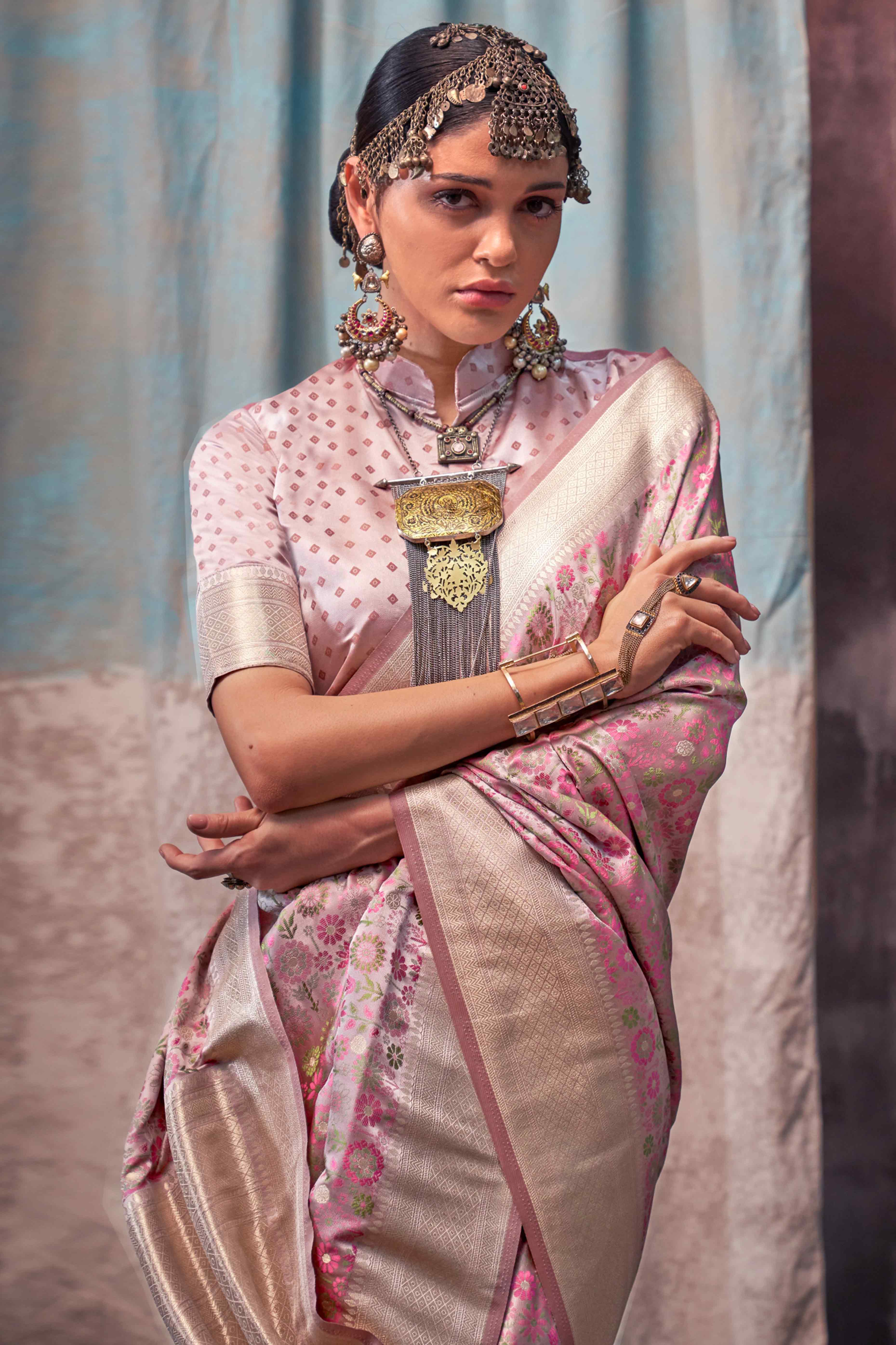 Rosy Brown Handloom Woven Pure Satin Saree