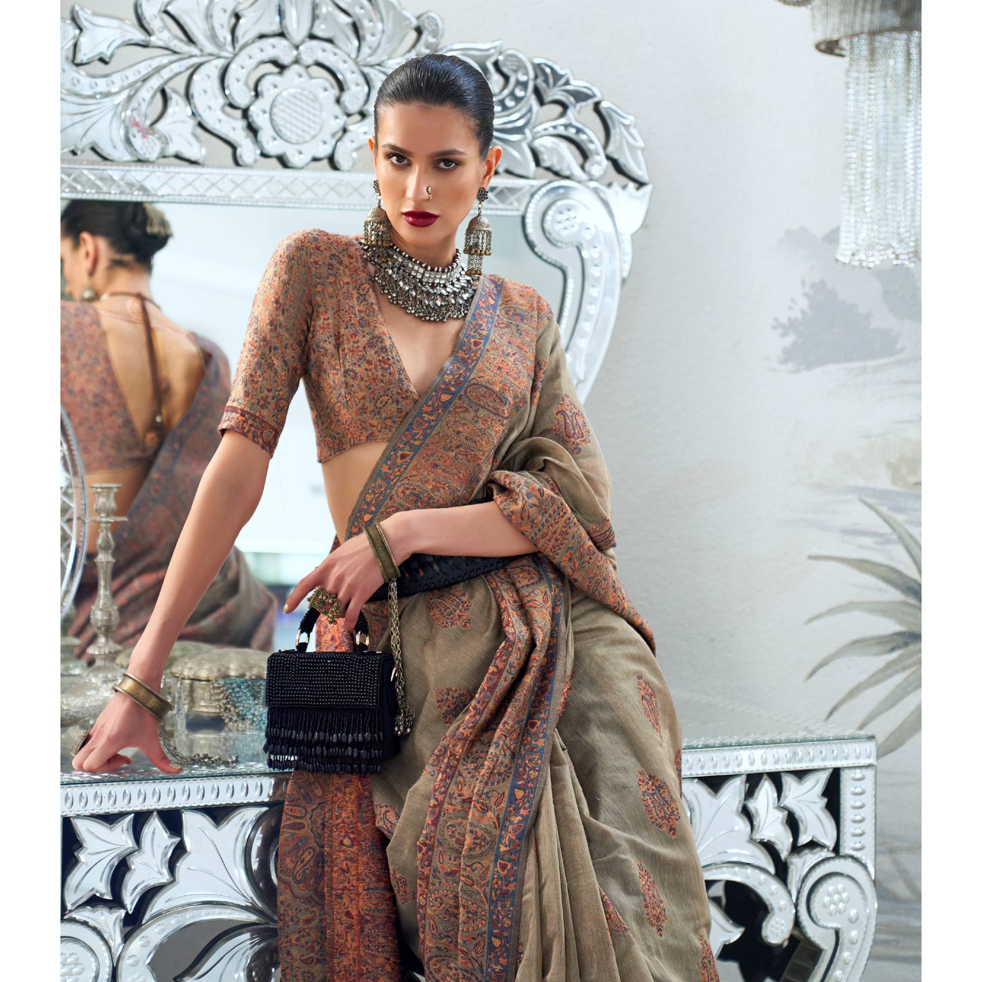 Brown Woven Chanderi Silk Saree