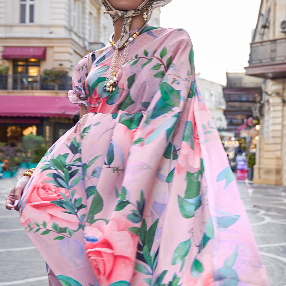 Pink Digital Printed Crepe Saree