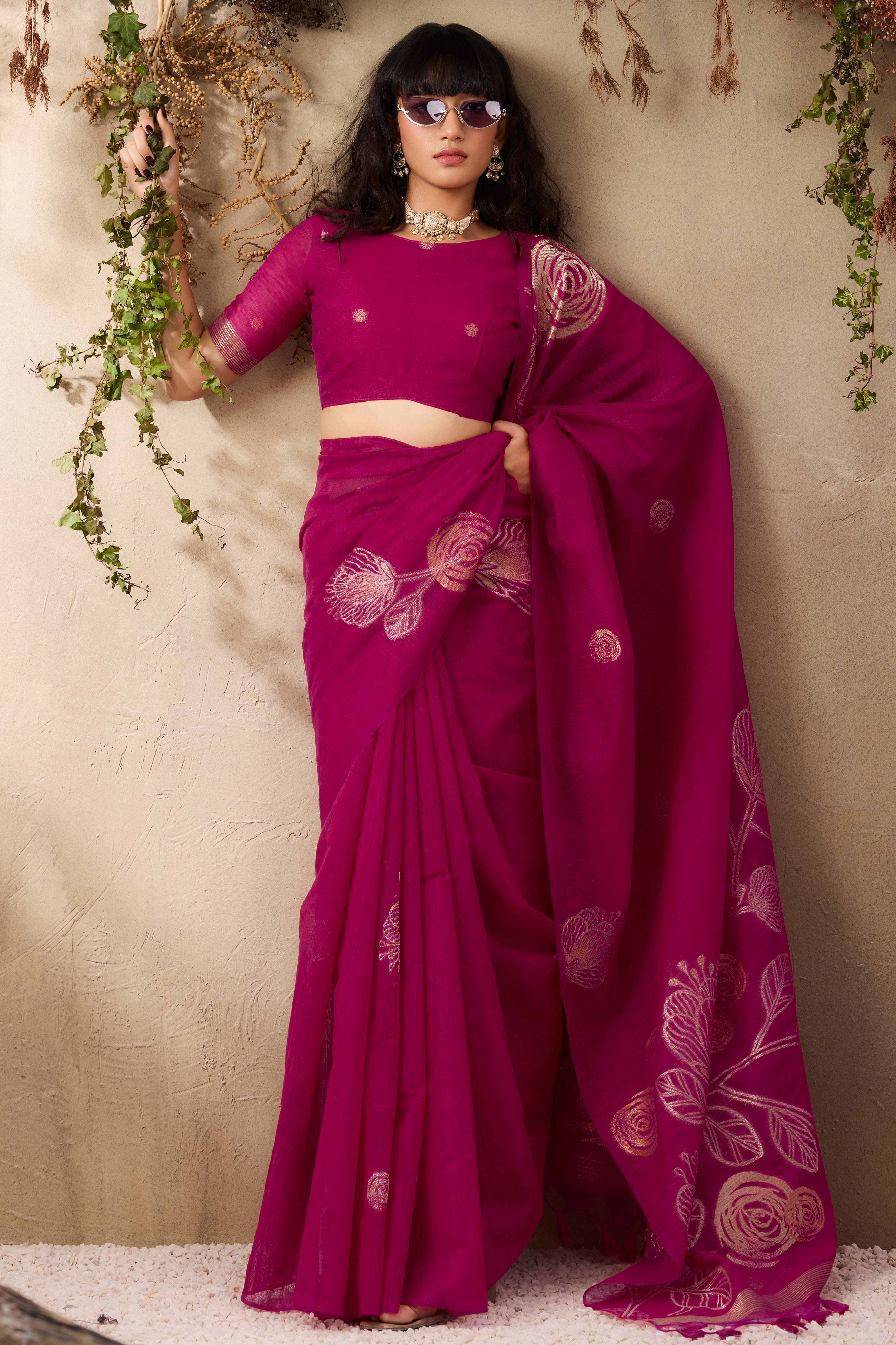 Pink Heritage Munga Art Silk Saree Highlighted with Fine Zari Weaving