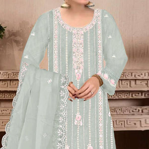 Sea Green Floral Hand Embroidered Georgette Semi Stitched Pakistani Suit