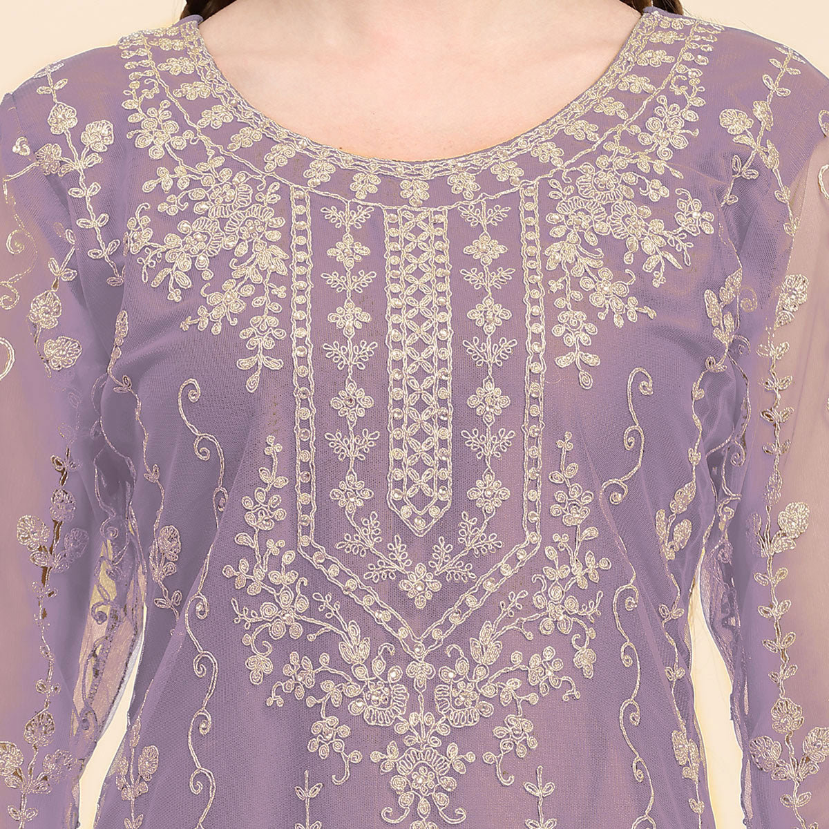 Violet Sequins Embroidered Net Semi Stitched Pakistani Suit