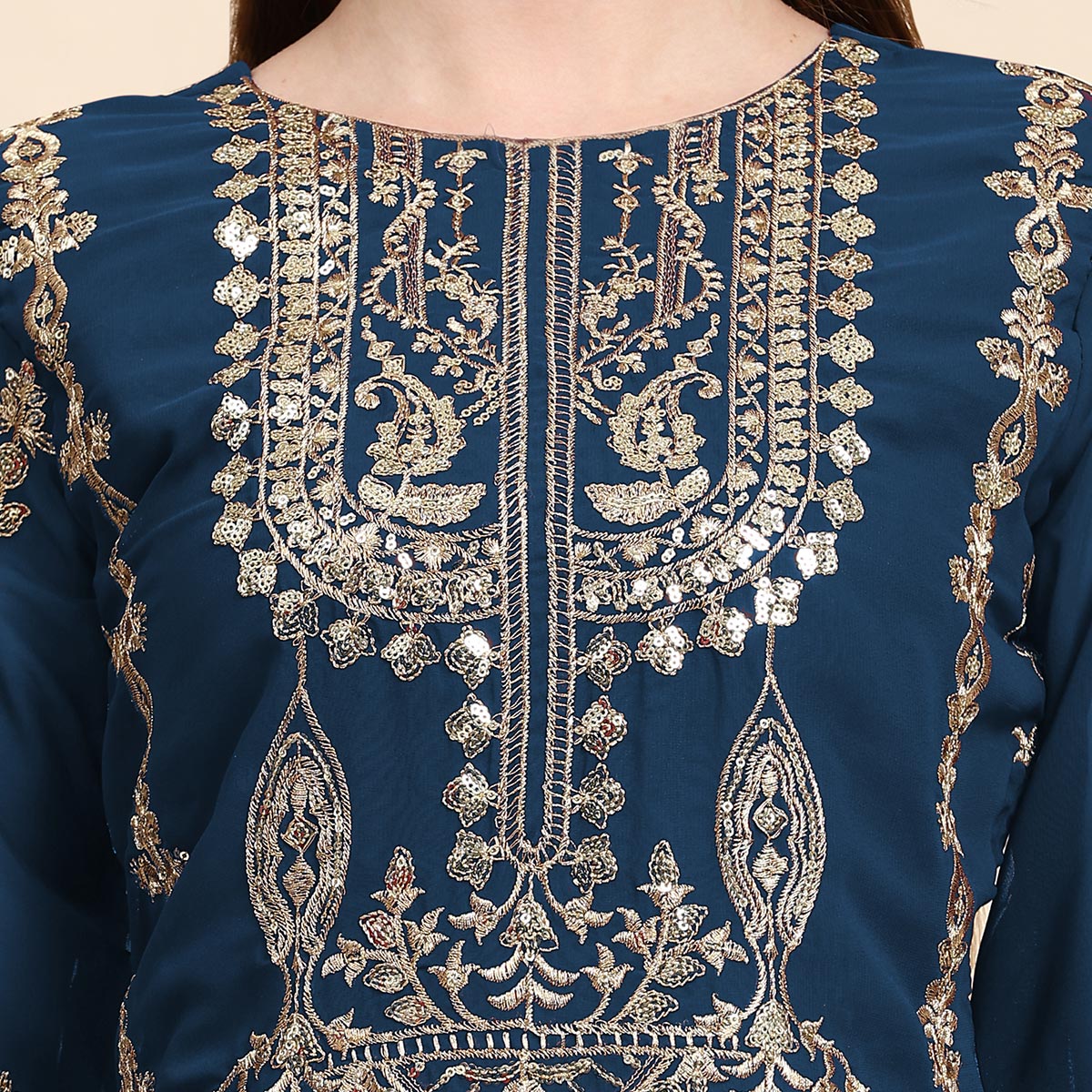 Blue Sequins Embroidered Georgette Semi Stitched Pakistani Suit