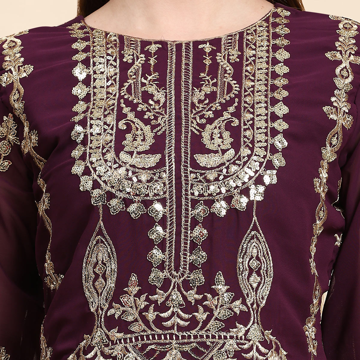 Purple Sequins Embroidered Georgette Semi Stitched Pakistani Suit