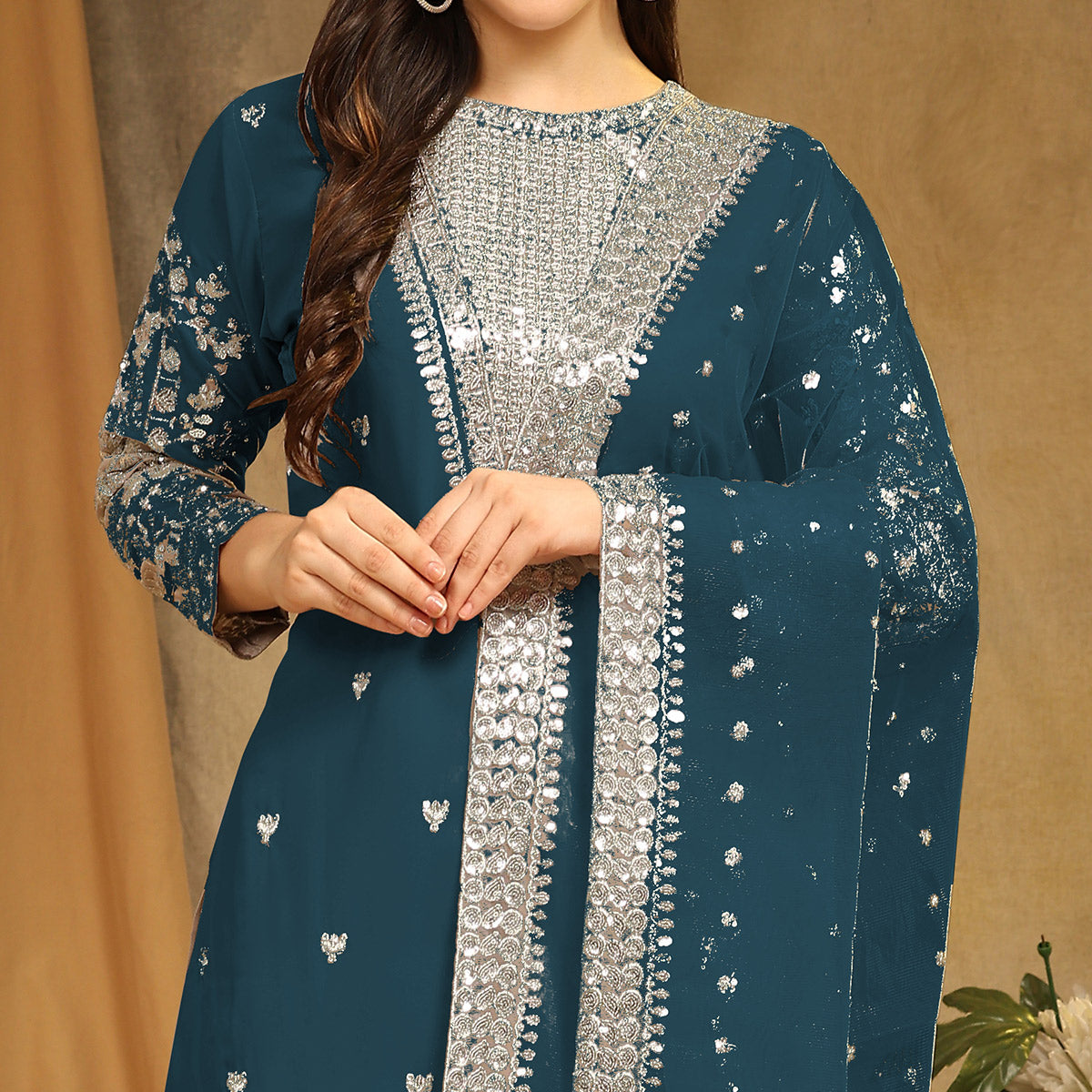 Morpich Sequins Embroidered Georgette Semi Stitched Salwar Suit