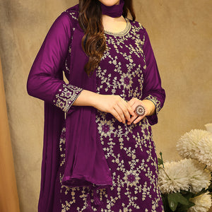 Purple Floral Embroidered Georgette Semi Stitched Suit