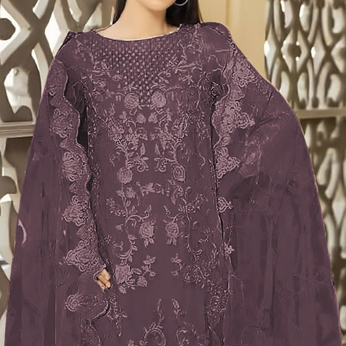 Light Mauve Floral Embroidered Georgette Semi Stitched Pakistani Suit