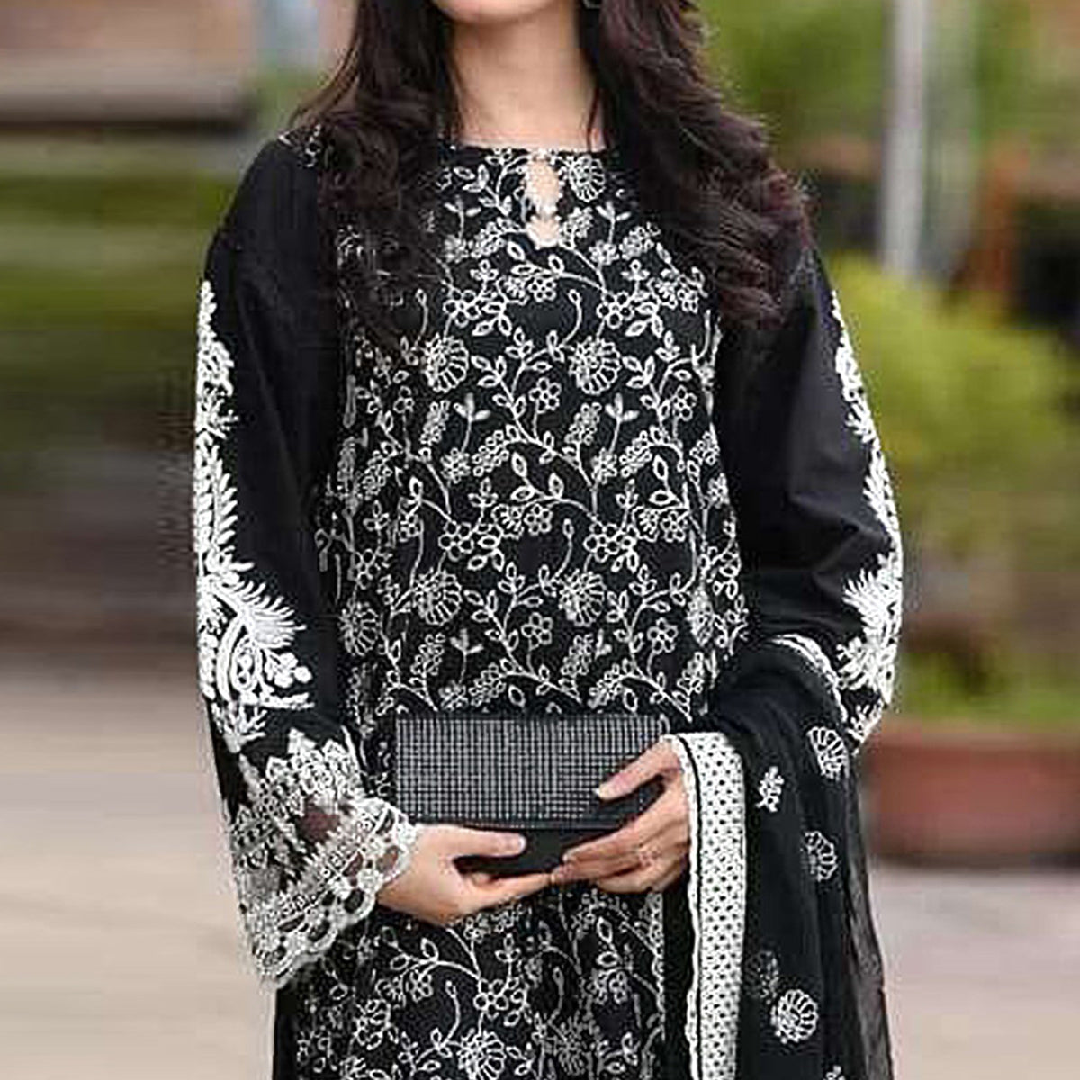 Black Floral Embroiderde Georgette Semi Stitched Pakistani Suit