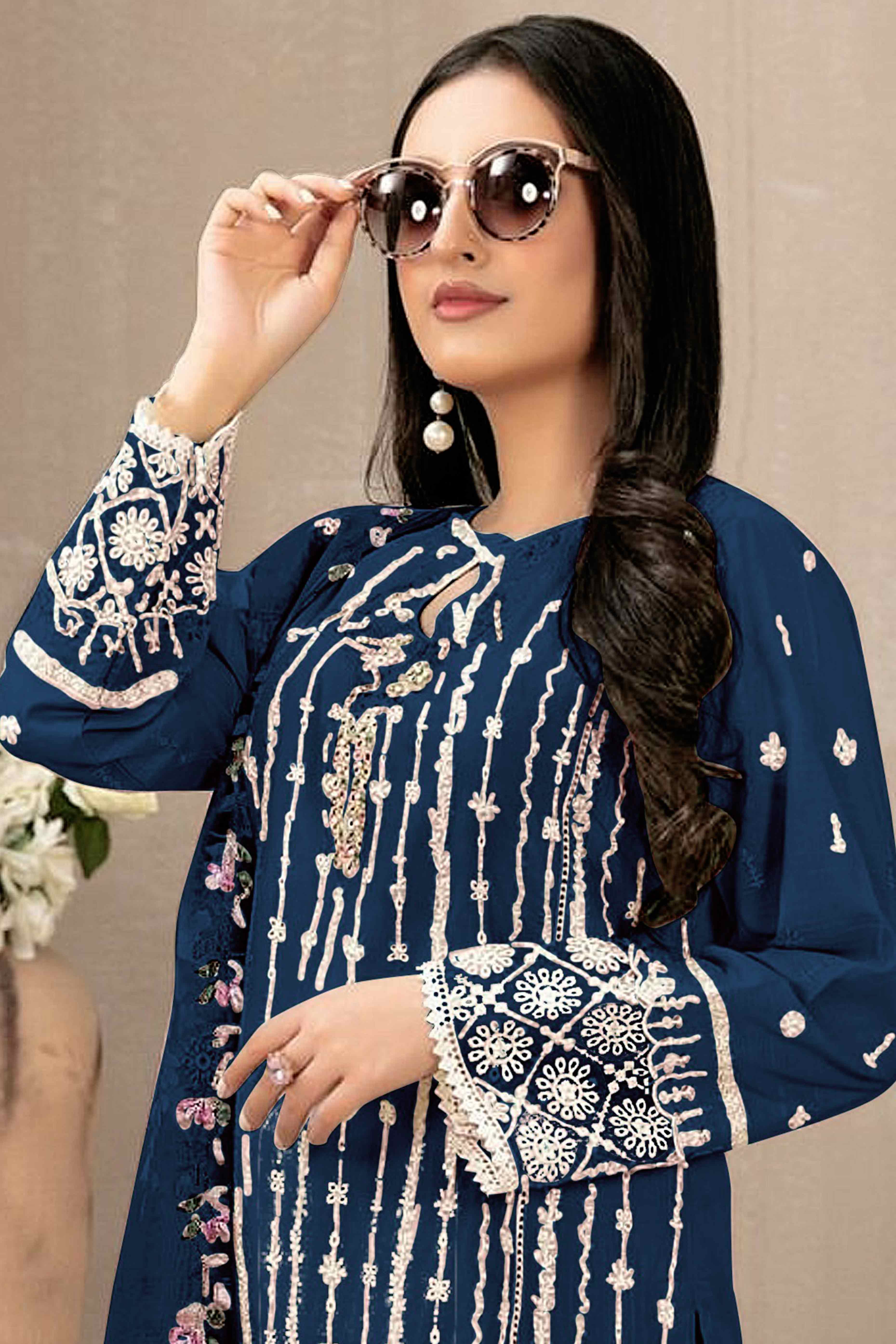 Morpich Floral Embroidered Georgette Semi Stitched Pakistani Suit