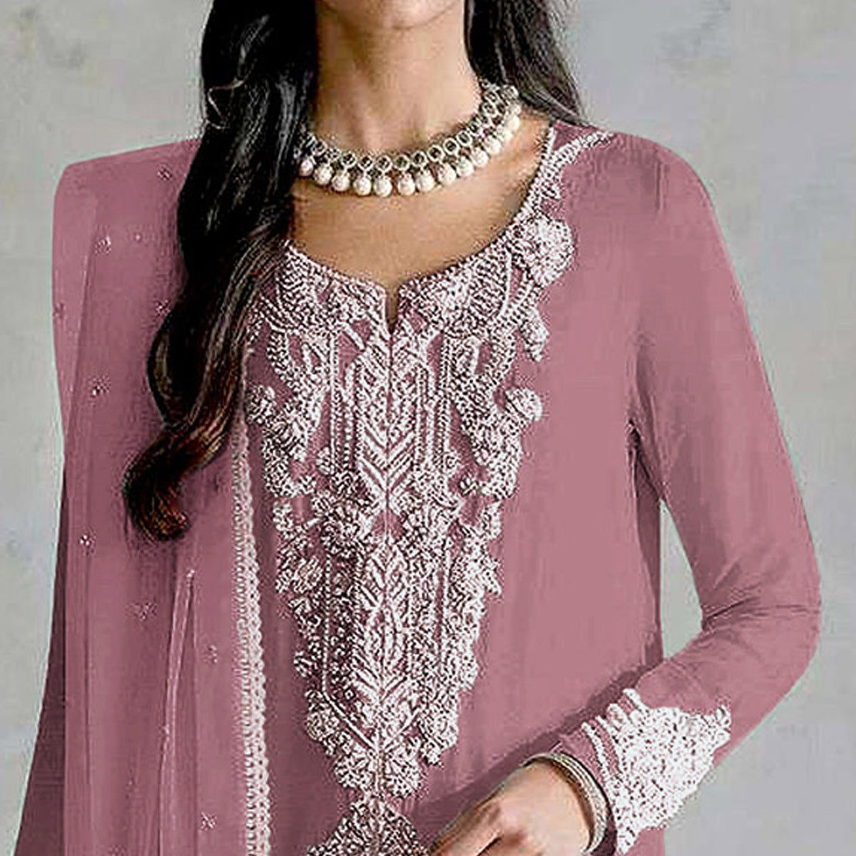 Pink Embroidered Georgette Pakistani Dress Material