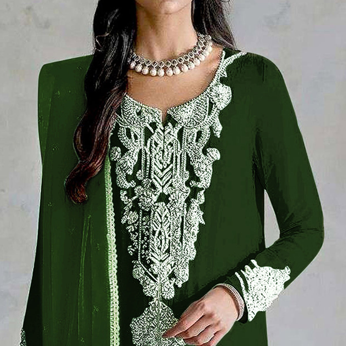 Green Embroidered Georgette Pakistani Dress Material