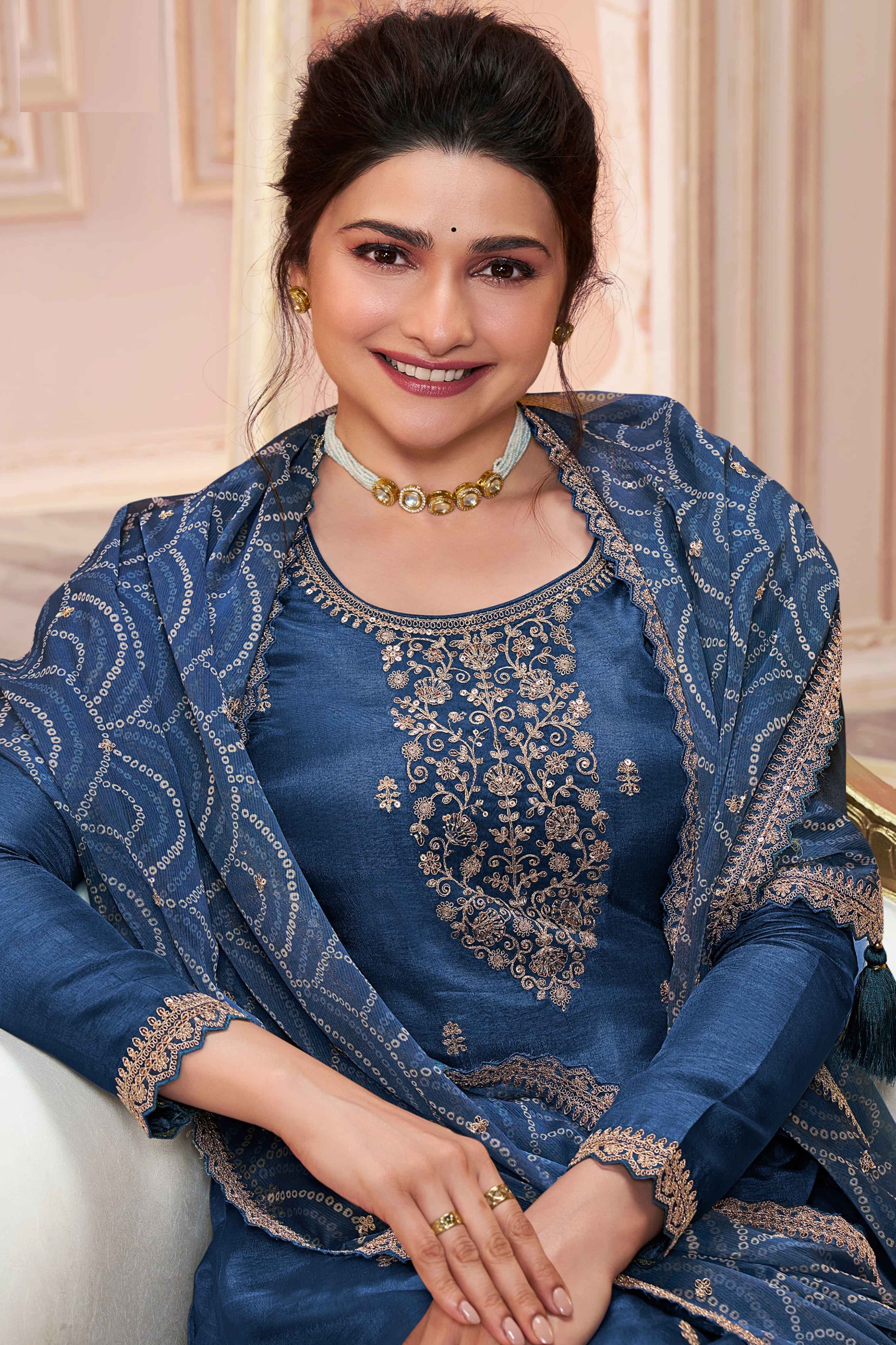 Blue Embroidered Georgette Semi-Stitched Pakistani Suit