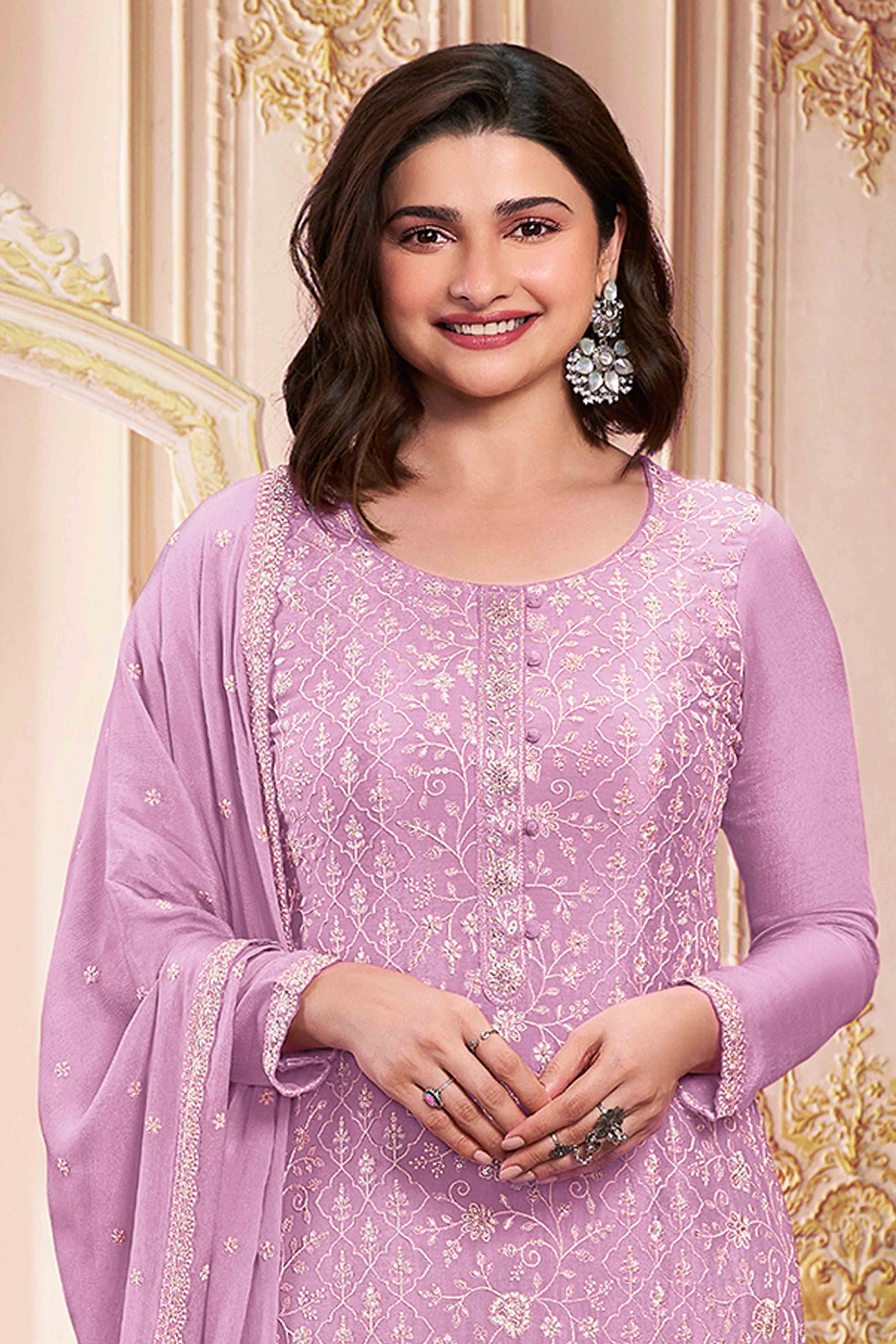 Light Pink Floral Sequins Embroidery Georgette Semi Stitched Salwar Suit