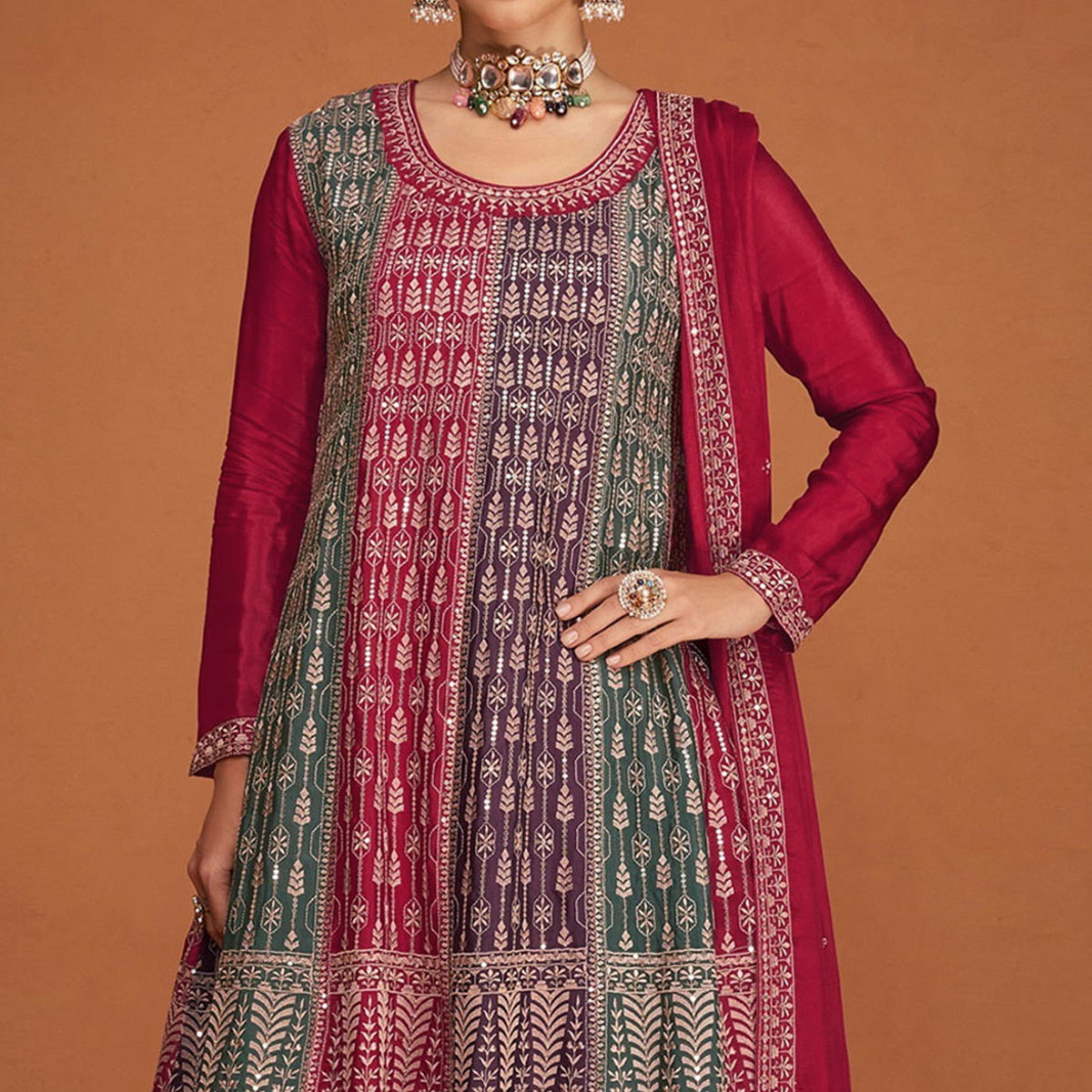 Rani Pink Floral Sequins Embroidered Georgette Sharara Suit