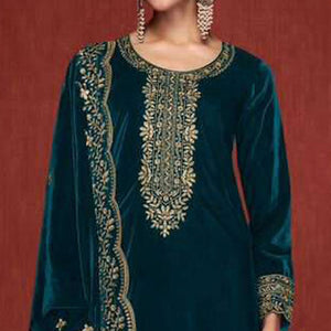 Morpich Floral Embroidered Velvet Semi Stitched Suit