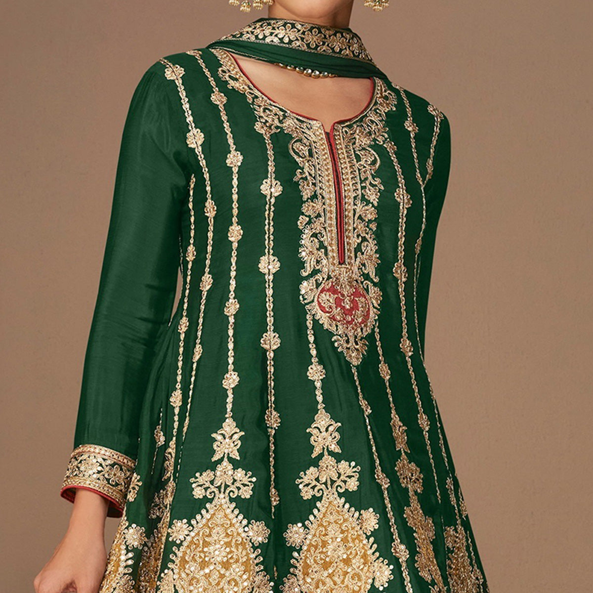 Green Floral Embroidered Georgette Semi Stitched Suit