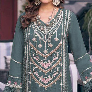 Bluish Grey Embroidered Georgette Semi-Stitched Pakistani Dress Material