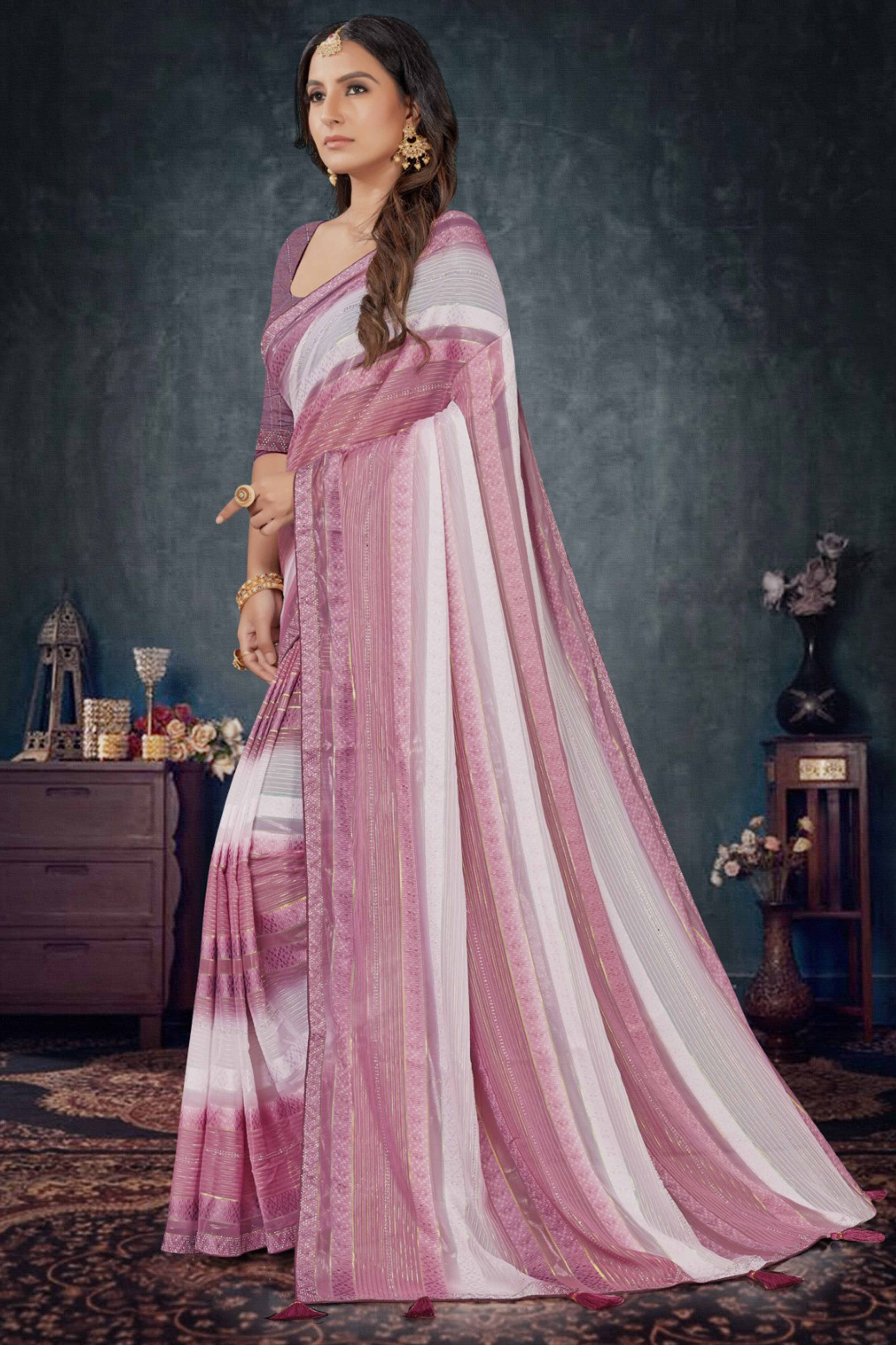 Mauve Woven Design Saree Crafted in Sheer and Elegant Poly Georgette