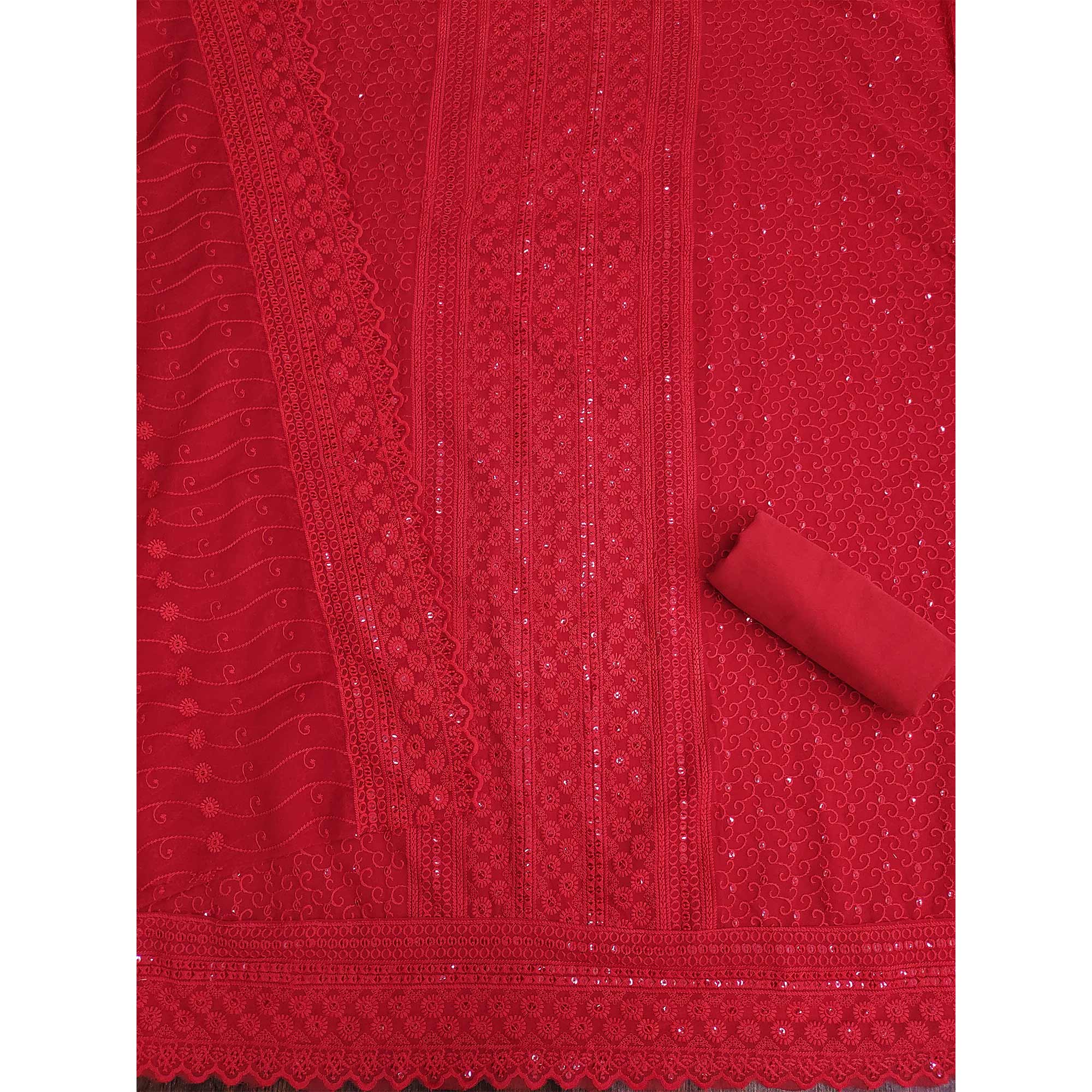 Red Festive Wear Lucknowi Embroidered Georgette Suit