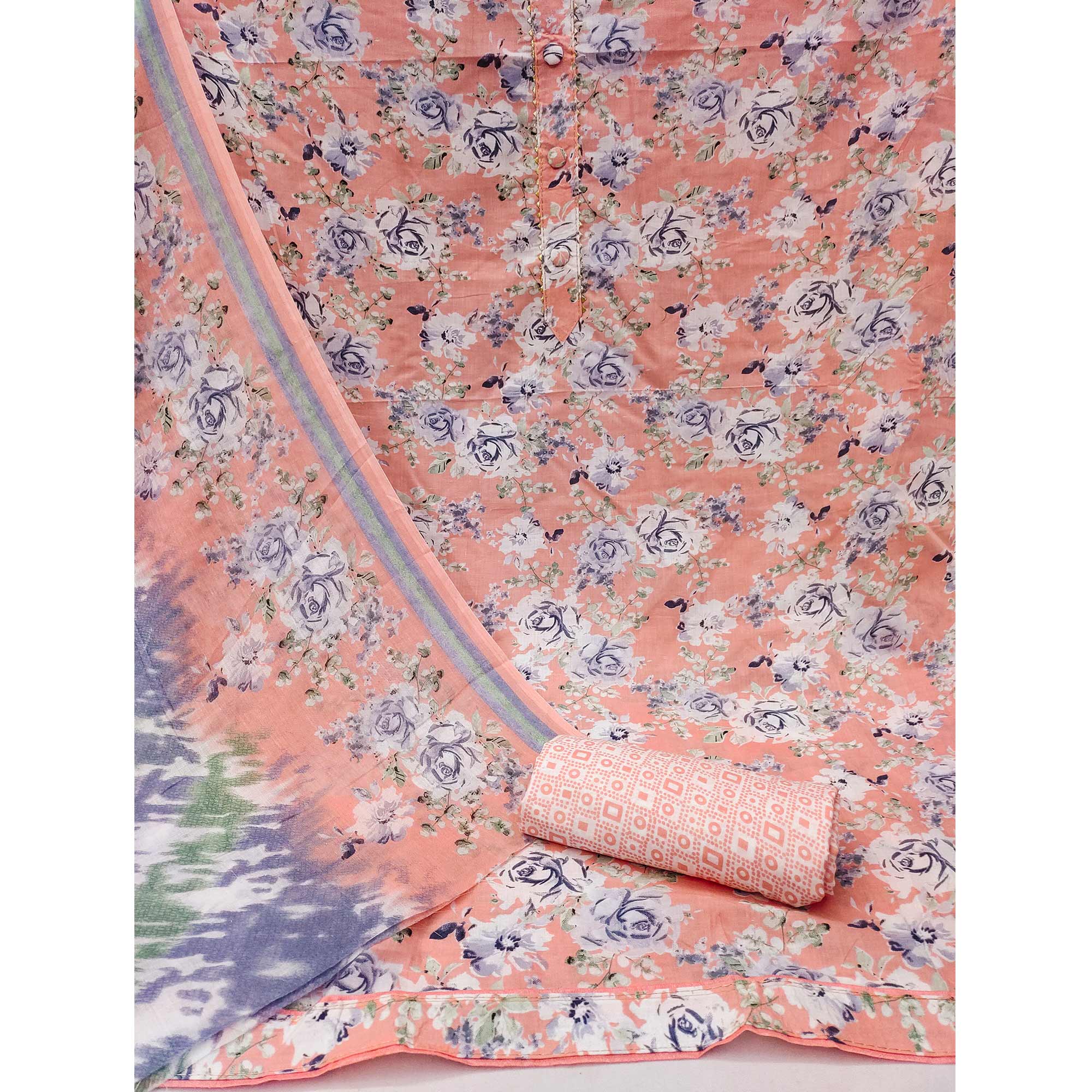 Peach Floral Printed Pure Cotton Dress Material