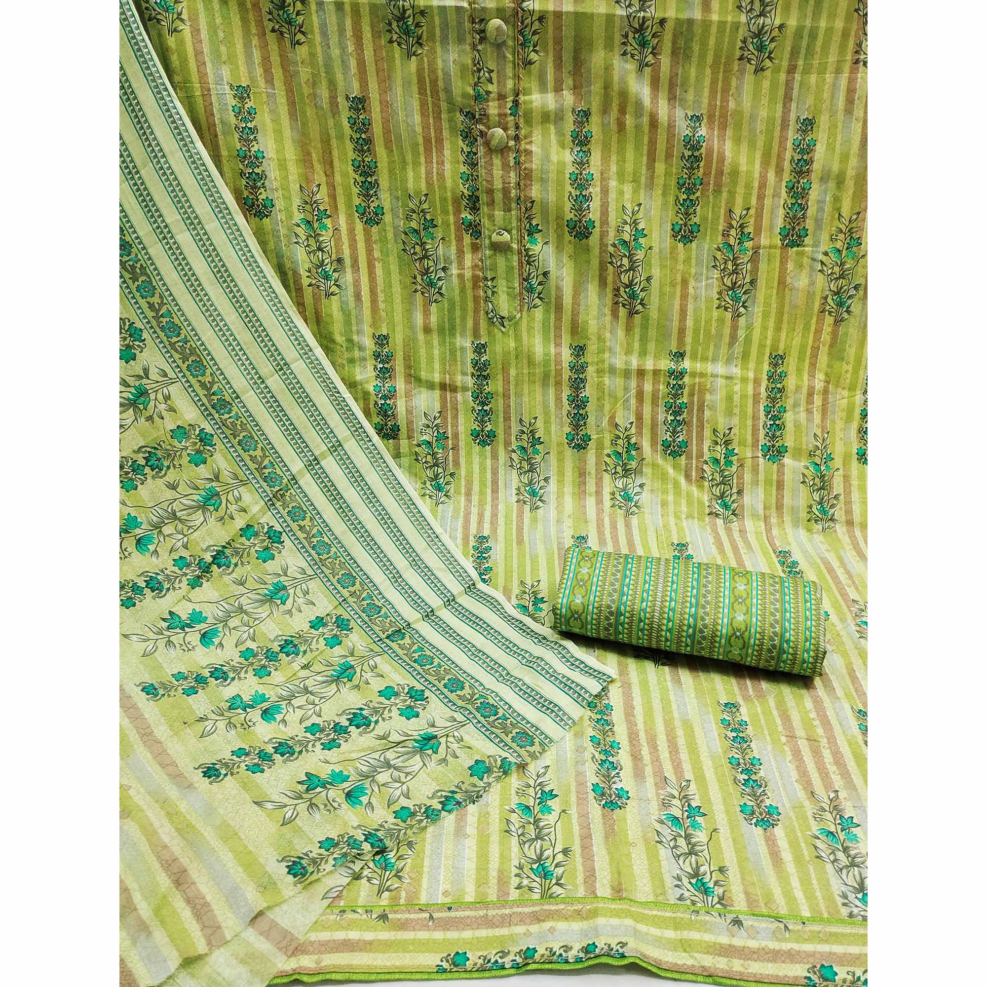 Green Floral Printed Pure Cotton Dress Material