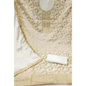 Offwhite Floral Woven Jacquard Dress Material