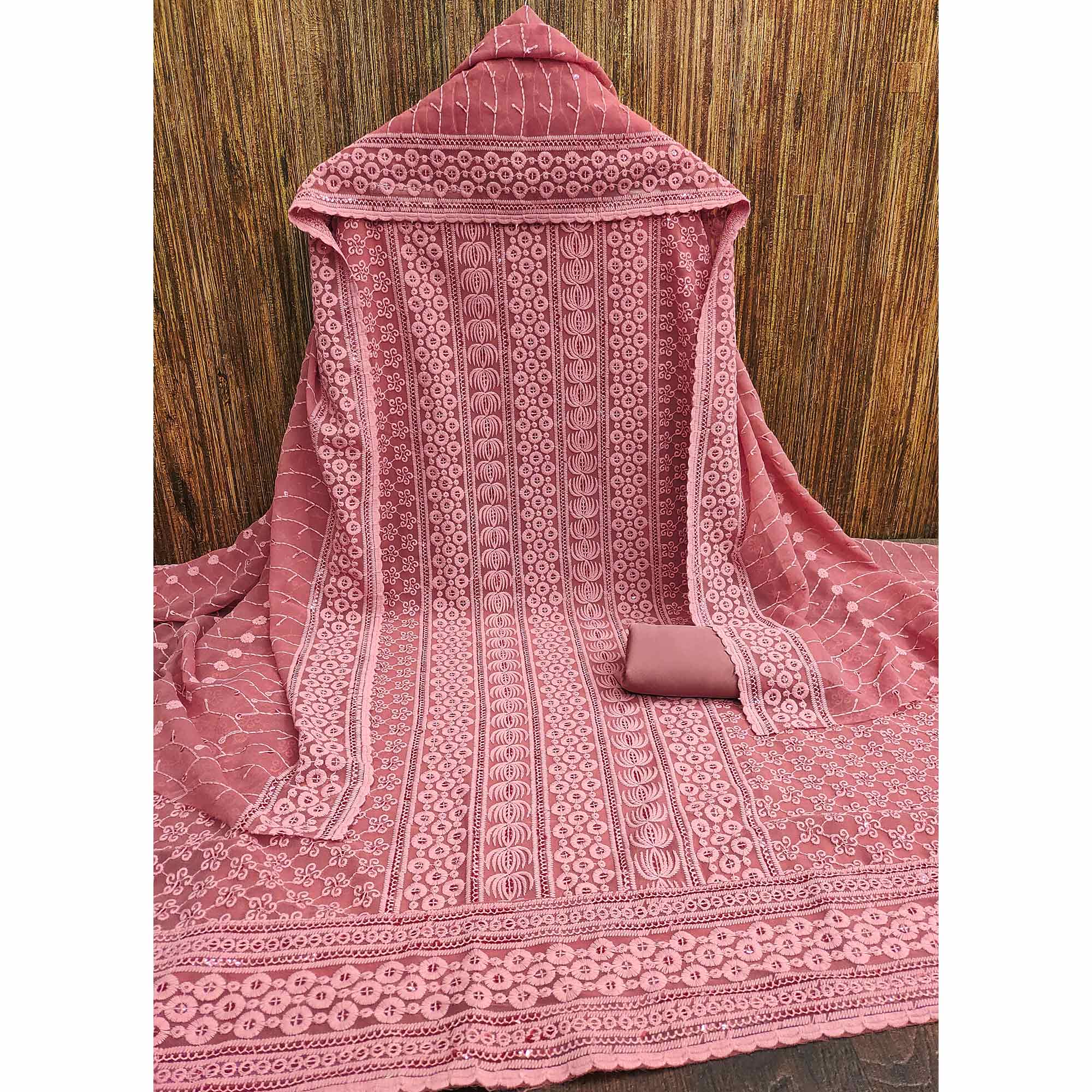 Gajari Pink Sequin Embroidered Georgette Dress Material