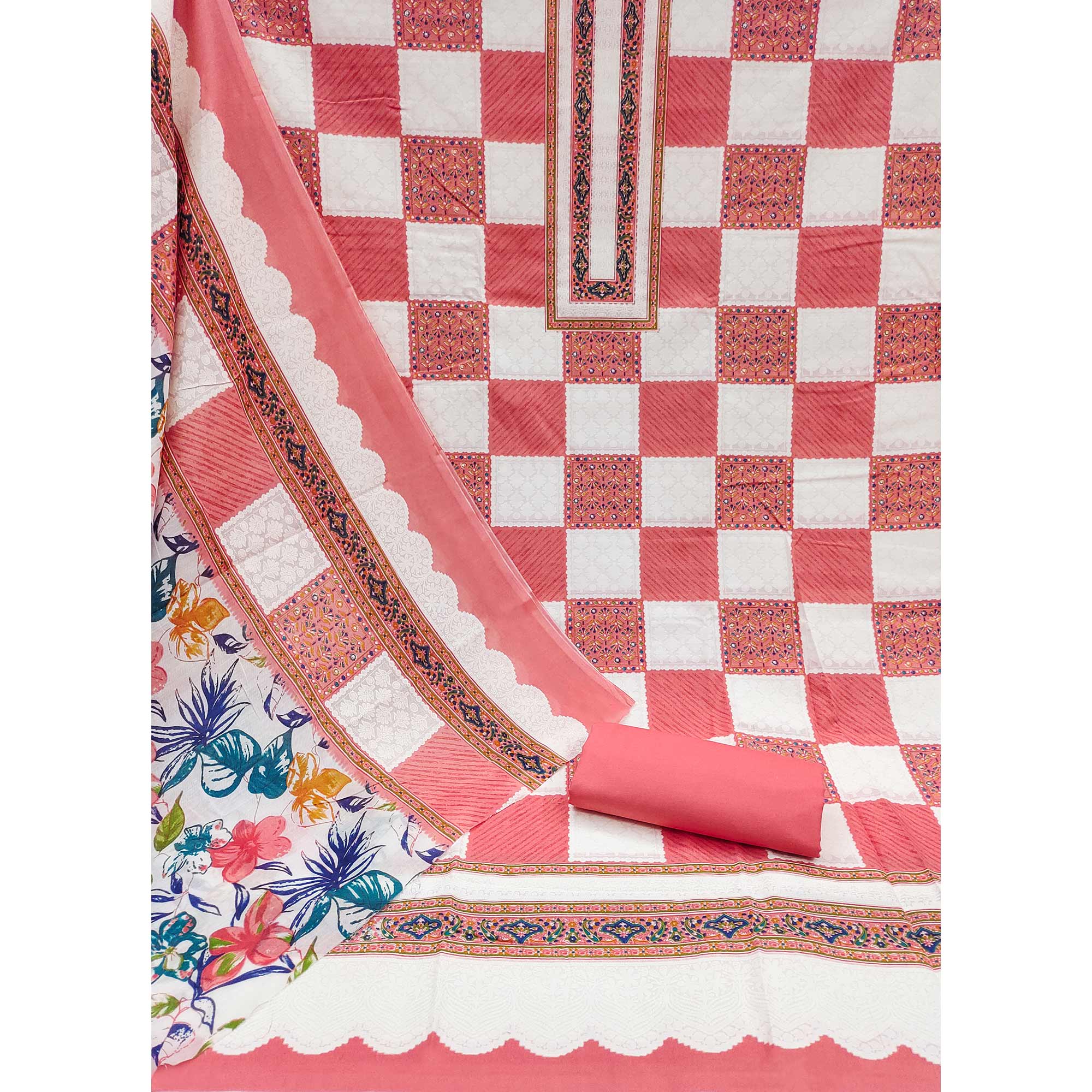 Gajari Pink Floral Printed Pure Cotton Dress Material