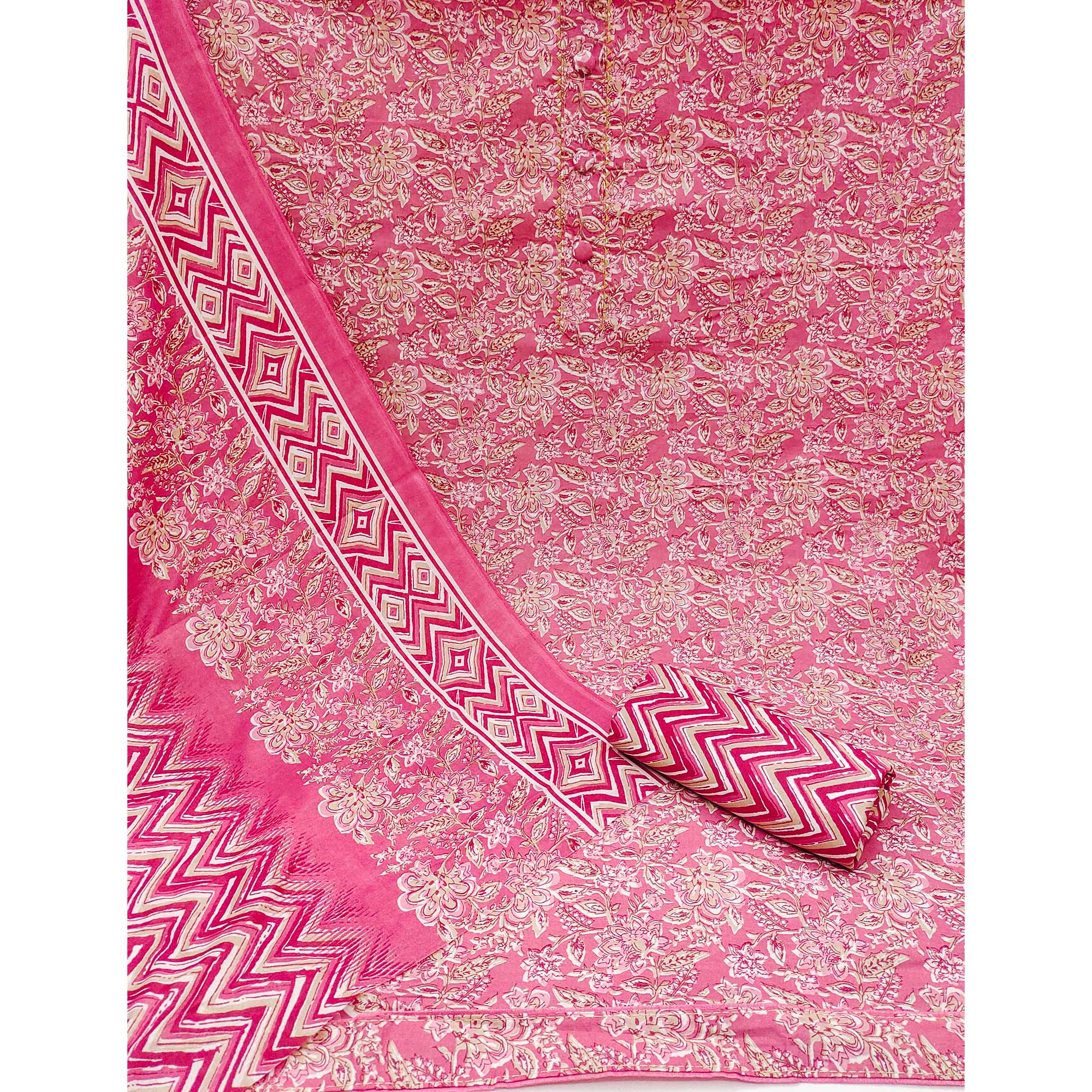 Gajri Pink Floral Printed Pure Cotton Dress Material