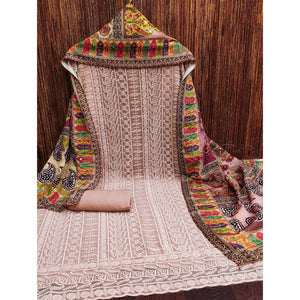 Coffee Brown Floral Chikankari Work Georgette Dress Material