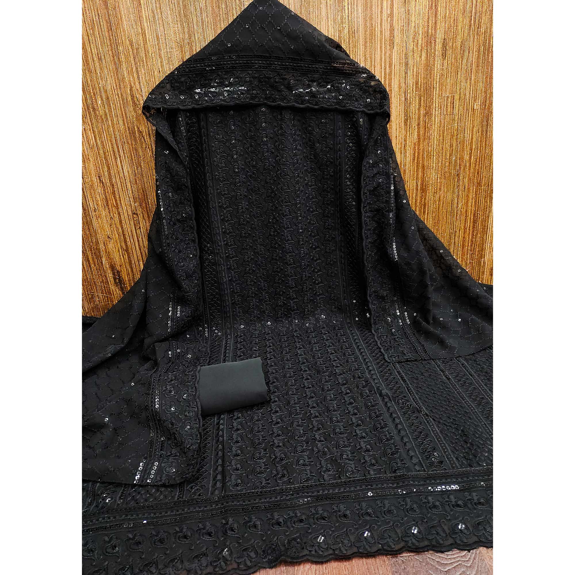 Black Sequins Embroidered Georgette Dress Material
