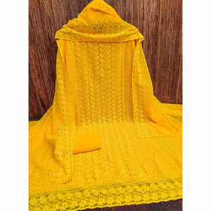 Yellow Sequins Embroidered Georgette Dress Material