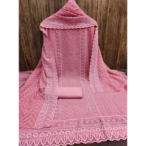 Pink Georgette Dress Material With Alluring Sequin Embroidery