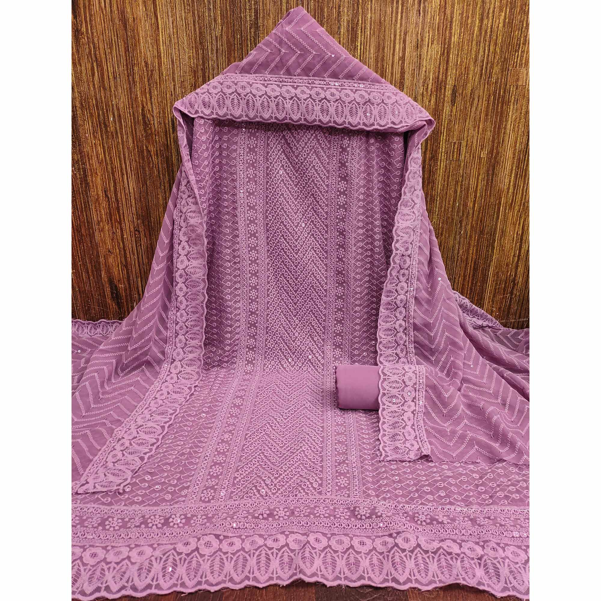 Purple Georgette Dress Material With Alluring Sequin Embroidery