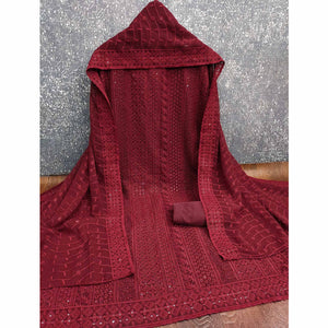 Maroon Floral Thread Embroidery With Sequins Highlighted Georgette Dress Material