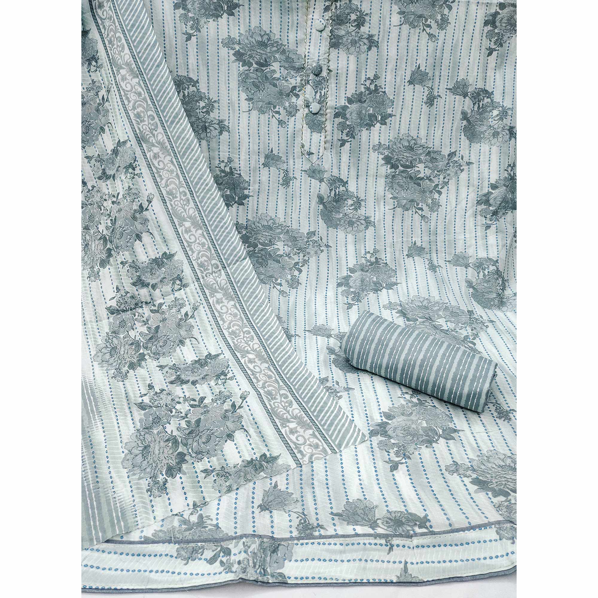 Refreshing Bluish Grey Floral Printed Pure Cotton Dress Material For Everyday Comfort