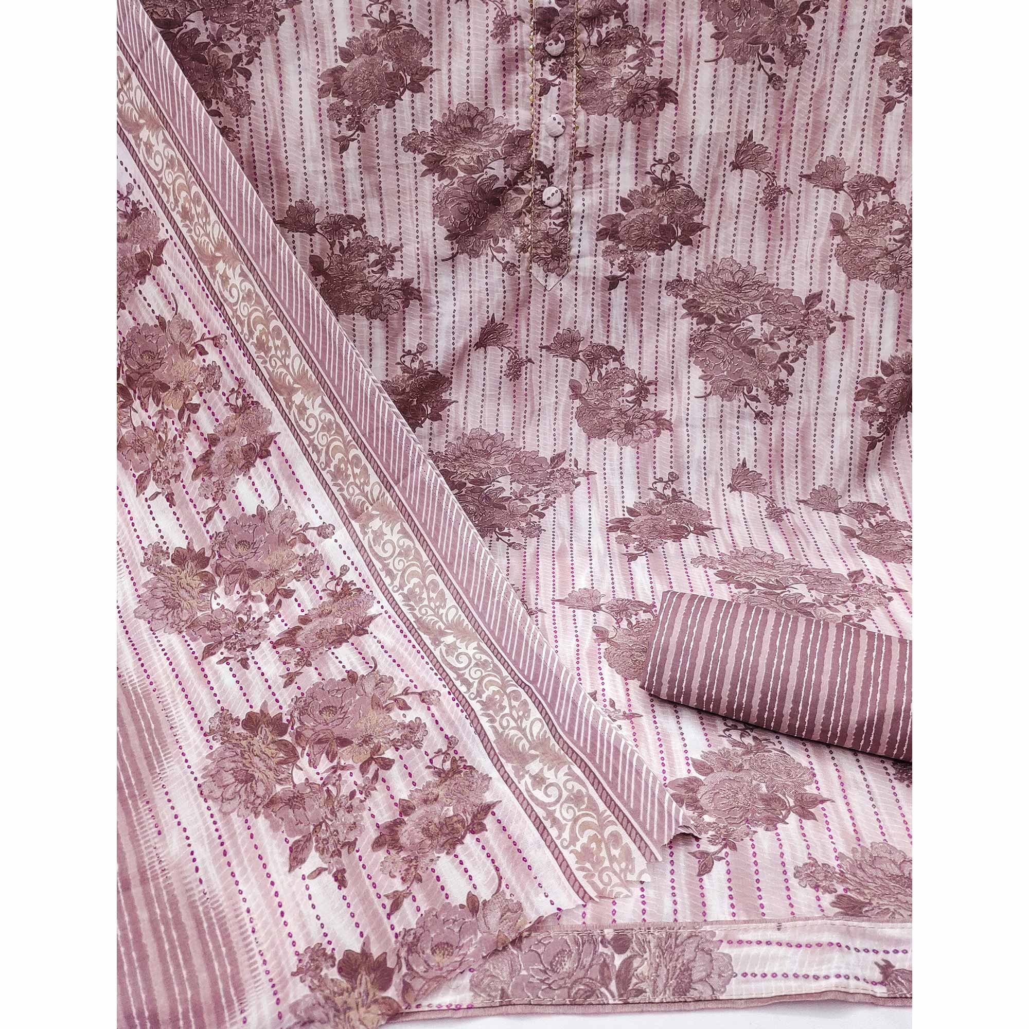 Refreshing Onion Pink Floral Printed Pure Cotton Dress Material For Everyday Comfort