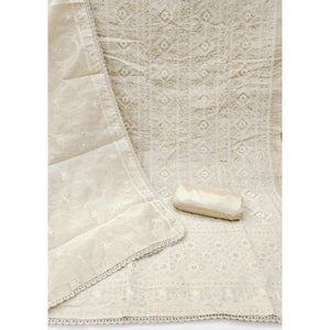 Cream Lucknowi Embroidery Work Dress Material Crafted In Premium Modal Chanderi Silk