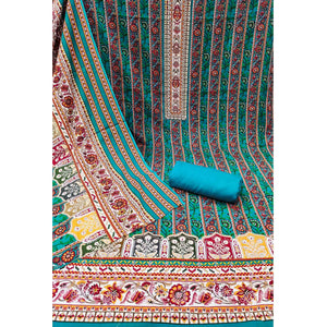 Charming Rama Blue Floral Rayon Dress Material Enhanced With Premium Swarovski Embellishment Work
