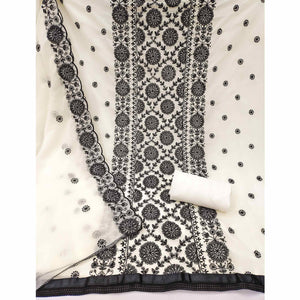 Classic Cream Floral Thread Embroidered Georgette Dress Material With Timeless Appeal