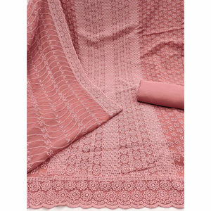 Elegant Dusty Rose Pink Floral Thread Embroidered With Sequins Work Georgette Dress Material